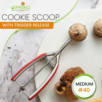 Spring Chef Extra Large Stainless Steel Cookie Scoop, #10, 5.5 Tbsp, Black
