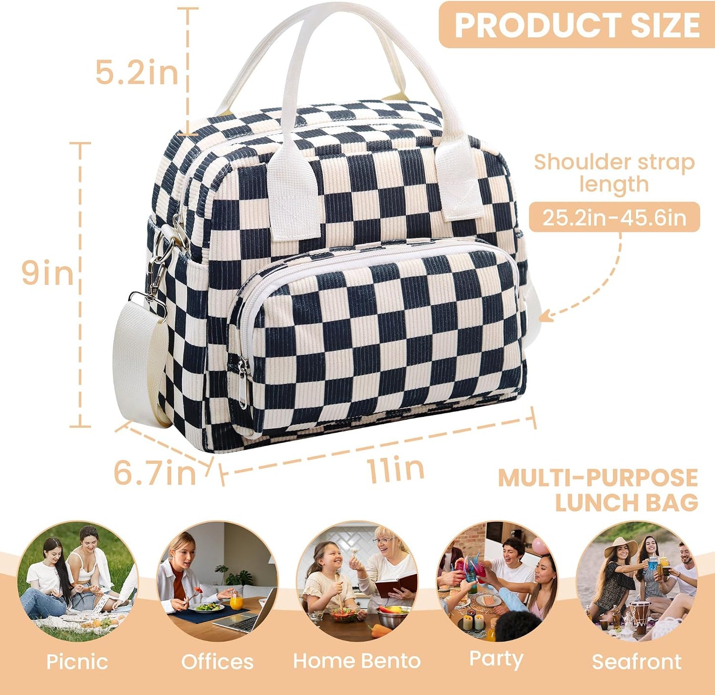 RLGPBON Insulated Lunch Bag Teen Girls, Preppy Lunch Box Large Insulated Lunch Bag Reusable Lunch Tote Bag, Preppy LunchBag for Girls School Travel Picnic