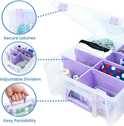 ArtBin 6990SO Super Satchel Double Deep Compartment Box - Art Storage with 8 Removable Compartments, Smart Closure for Craft Supplies (Gold - Pack of 1)