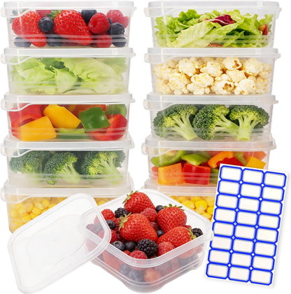 10Pcs Meal Prep Containers, Reusable Food Storage Containers with Lids, BPA Free Plastic Freezer Storage Boxes, 22OZ Lunch Container with 1 Lable for Kitchen Storage