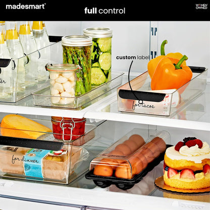 madesmart Fridge Portable Tote, Condiment Caddy with 2 Compartments, Pop-Up Handle & Non-Slip Base, Refrigerator Organizer for Sauces, Jars & Small Items, Clear