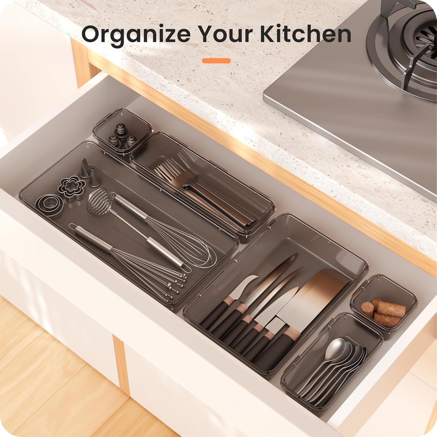 A-LuGei 【Military Grade】 Drawer Organizer,【𝟱𝗦𝗶𝘇𝗲】 Makeup organizer,【Holds 177 Items】 Bathroom Organizers and Storage,Organization and Storage,Desk Drawer Organizer for Vanity【Clear】