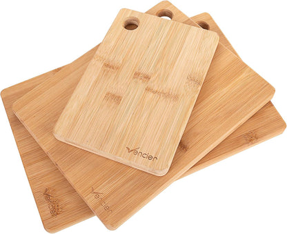 Vencier Thick Wooden Cutting Boards Set - Perfect for Meat Carving, Vegetable and Bread Cutting - Bamboo Chopping Board Ensemble (3pc Set)