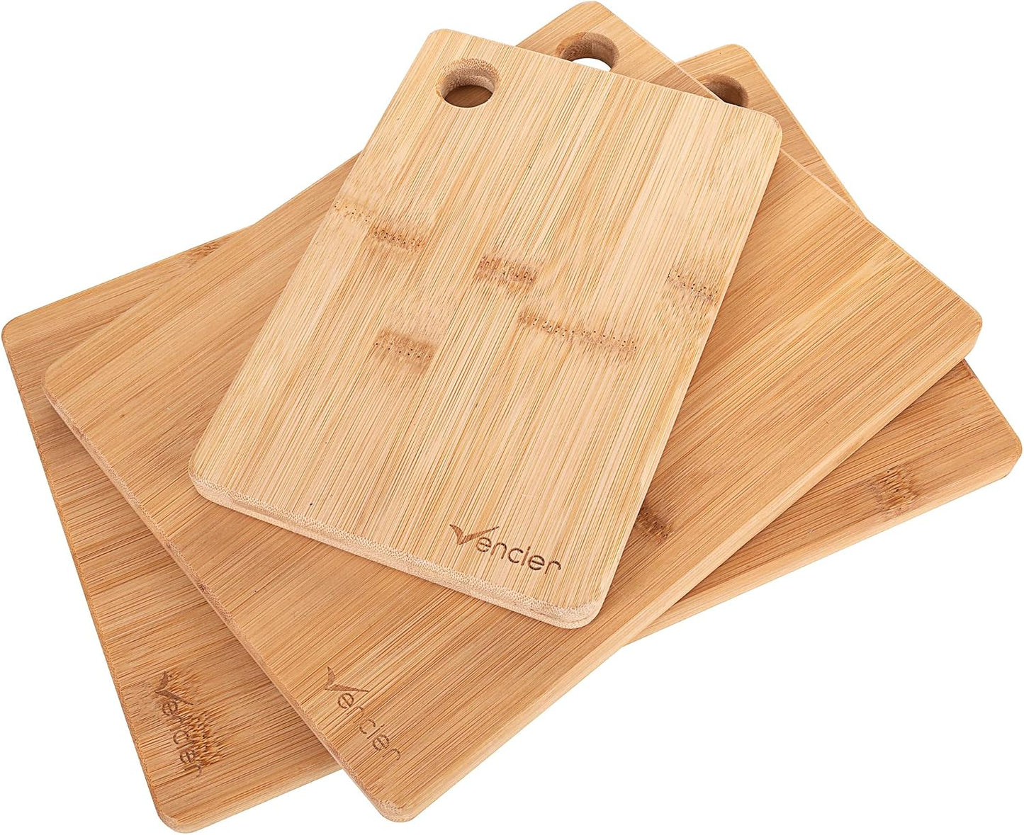 Vencier Thick Wooden Cutting Boards Set - Perfect for Meat Carving, Vegetable and Bread Cutting - Bamboo Chopping Board Ensemble (3pc Set)
