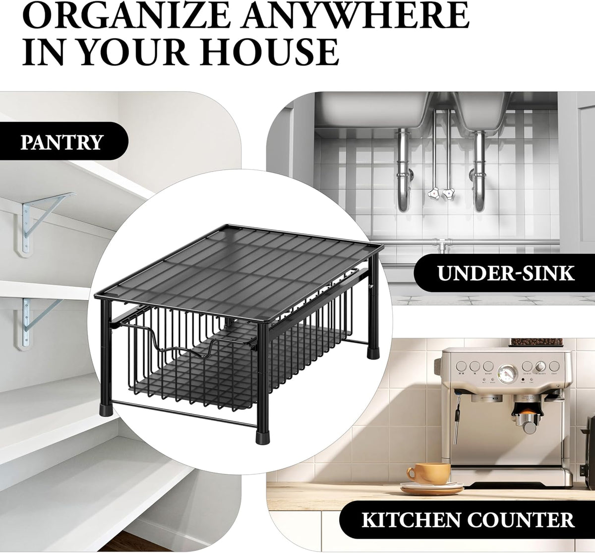 Simple Houseware Stackable Basket Drawer, Chrome