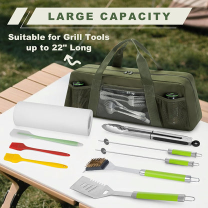 HODRANT Grill Tool Storage Bag, Outdoor BBQ Utensil Holder for Barbecue Tool up to 22", Large Grill Utensil Storage Caddy with Pockets, BBQ Accessories Case Container for Camping, Bag Only, Black