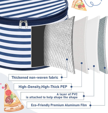 Pickmesh Round Pie Carrier 12 x 7 Inch Insulated Casserole Carriers with Lid and Detachable Handle for Hot or Cold Food Cake Transport Thanksgiving Christmas Gift(Cyan White Zigzag)