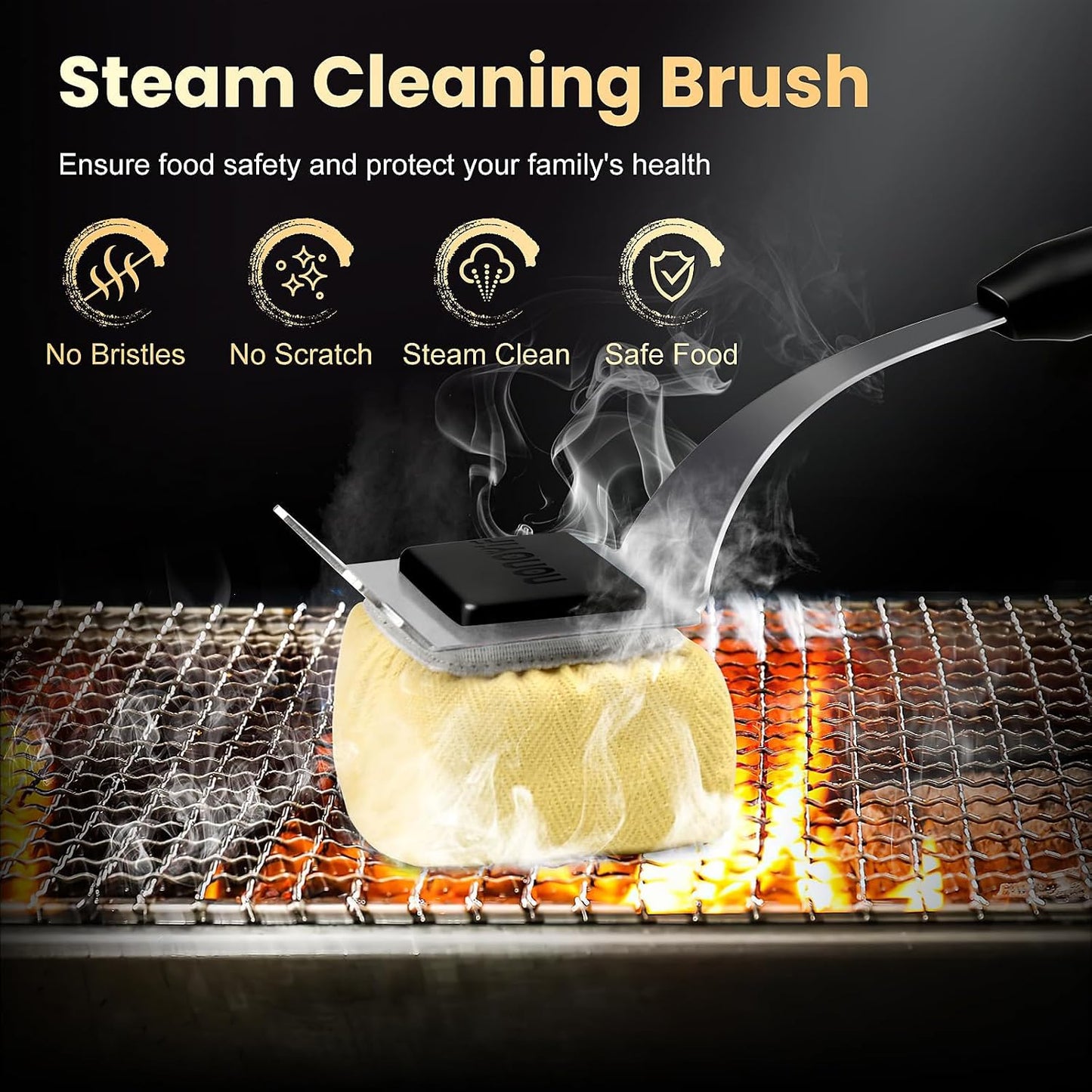 Grill Brush Bristle Free with 5 Replaceable Pads, BBQ Grill Brush Replaceable Cleaning Head, Grill-Cleaner Brush for Cast Iron/Stainless Steel Grates, Gift for Men Dad-Red