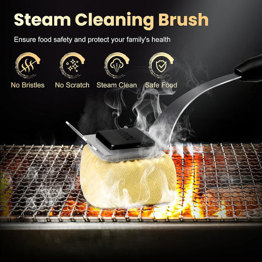 Grill Brush Bristle Free with 5 Replaceable Pads, BBQ Grill Brush Replaceable Cleaning Head, Grill-Cleaner Brush for Cast Iron/Stainless Steel Grates, Gift for Men Dad-Red