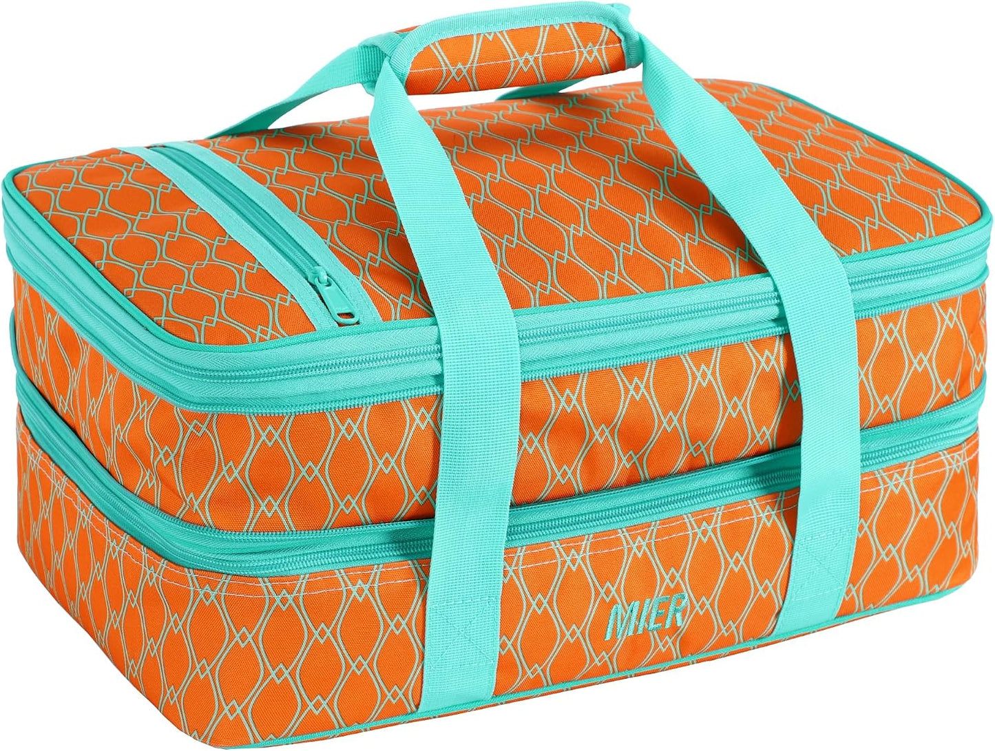 MIER Insulated Double Casserole Carrier Bag for Lasagna Lugger, Potluck Parties, Picnic, Beach, Fits 9 x 13 Inches Baking Dish, Casserole Dish, Expandable, Dark Blue
