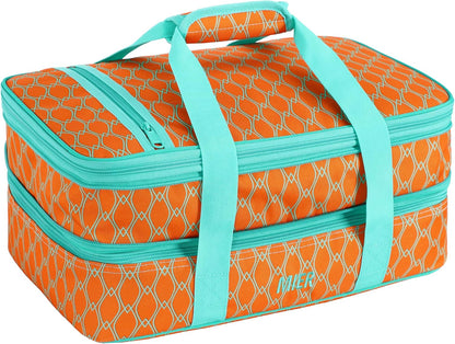 MIER Insulated Double Casserole Carrier Bag for Lasagna Lugger, Potluck Parties, Picnic, Beach, Fits 9 x 13 Inches Baking Dish, Casserole Dish, Expandable, Dark Blue