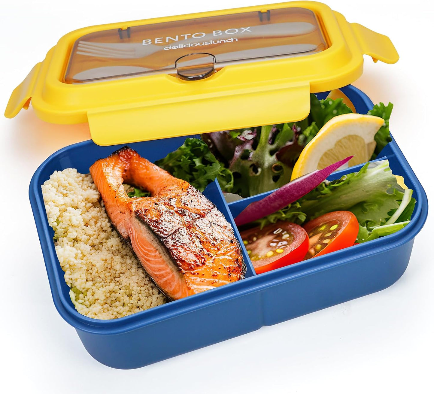 Fanhaw 40 Oz/5 Cup Bento Box for Kids, Men and Women, Lunch Box with 3 Compartments, Utensil, Microwave & Dishwasher Safe (Green)