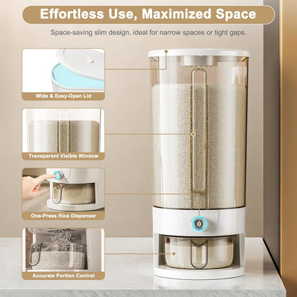 Rice Storage Container with Measuring Cup, Food Grain Dispenser for Dry Goods, Multi-Purpose Kitchen Pantry Storage Box (Transparent-10 pounds)