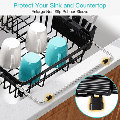 JASIWAY Dish Drying Rack in Sink, Dish Drainer with Cup and Utensil Holder