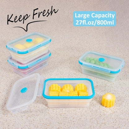 Collapsible Food Storage Containers with Lids, 4 Pack, 40 oz Silicone 1-Compartment Meal Prep Containers Reusable, Lunch Bento Boxes for Adults, Microwave Freezer Dishwasher Safe, BPA-Free, Black