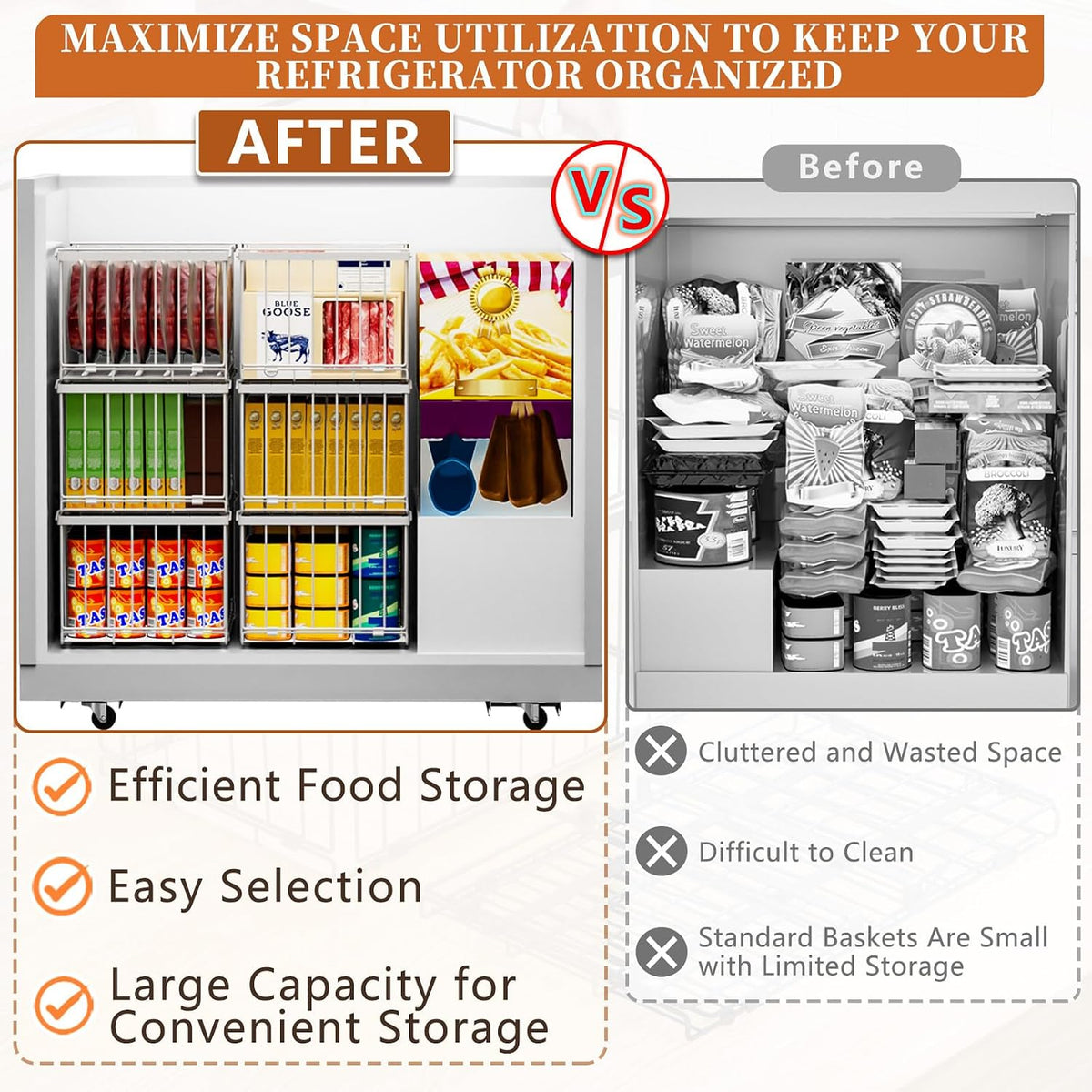 Large Freezer Organizer Bins, Upgrade Quick Expand/Collapse Feature, for 5-9 Cu.Ft Deep Freezer, 3 Pack Stackable Deep Freezer Organizer Bins, Black Wire Foldable Baskets (Black 3 Pack)