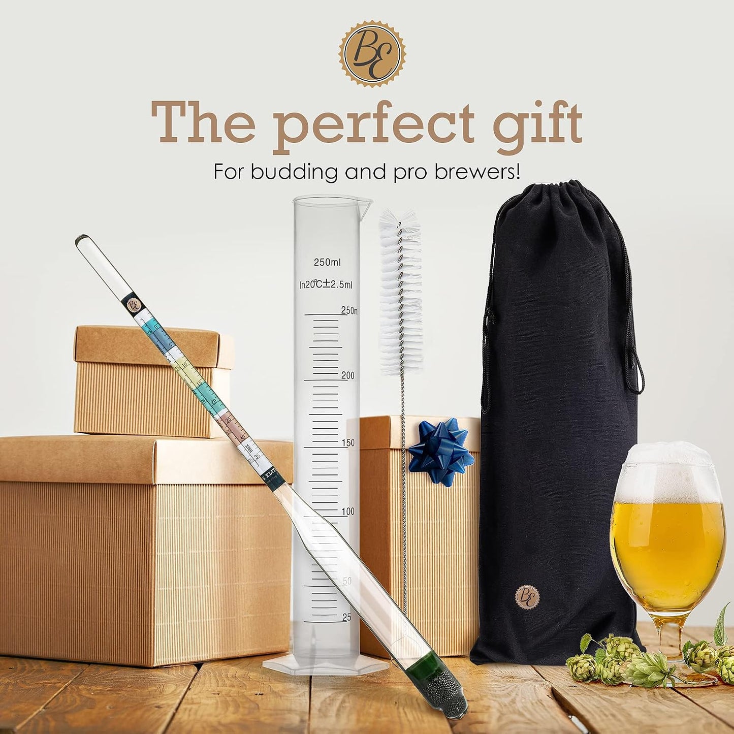 Brewer's Elite Hydrometer for Home Brew Beer, Wine, Mead and Kombucha - Deluxe Triple Scale Set with Hardcase and Cloth - Specific Gravity ABV Tester
