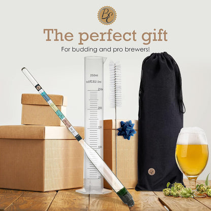 Brewer's Elite Hydrometer for Home Brew Beer, Wine, Mead and Kombucha - Deluxe Triple Scale Set with Hardcase and Cloth - Specific Gravity ABV Tester