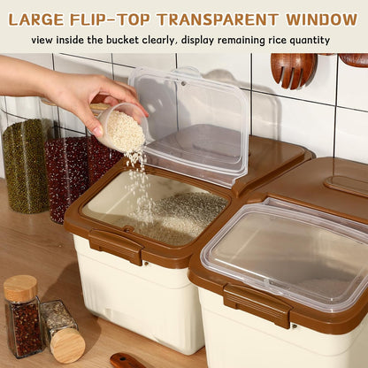 Blushtier 4 Pack Large Rice Storage Containers 30 Lbs Airtight Flour Container with Seal Locking Lid and Measuring Cup Kitchen Dry Food Storage Bins for Cereal Sugar Beans(Transparent White)
