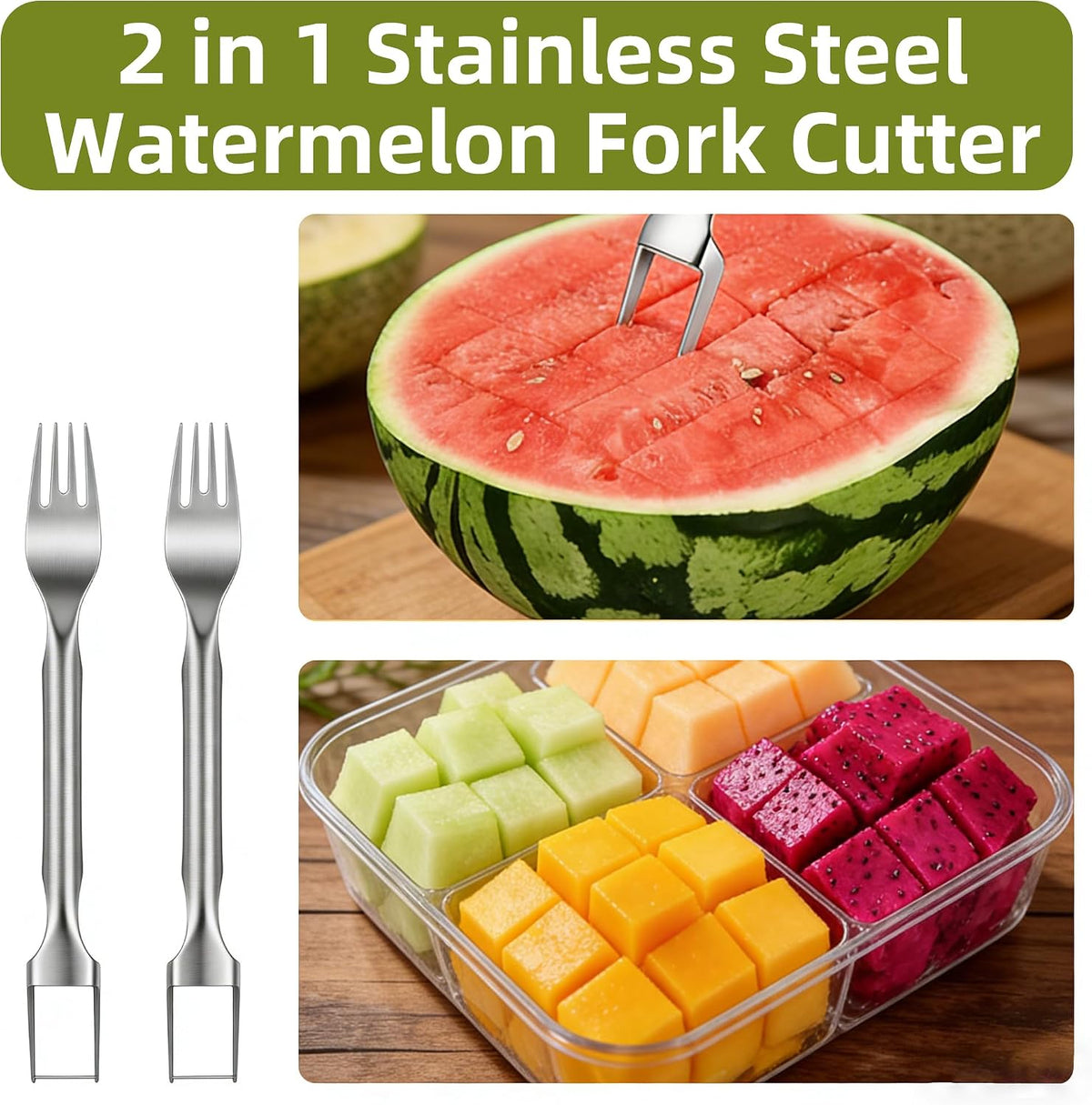 Watermelon Slicer Cutter,Fruit Cutter with Fork(2PCS)