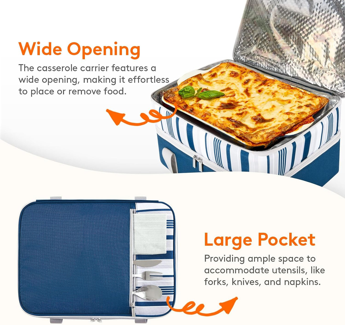 Lifewit Insulated Double Decker Casserole Carrier for Hot or Cold Food, Casserole Dish Carrying Case, Lasagna Holder for Potluck Parties, Picnic and Cookouts, Fits 9"x13" Baking Dish, Grey