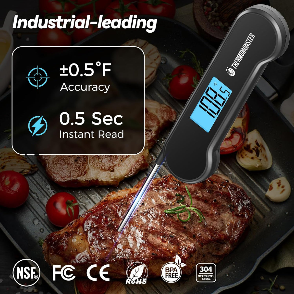 0.5 Sec Instant Read Meat Thermometer Digital for Cooking, Red