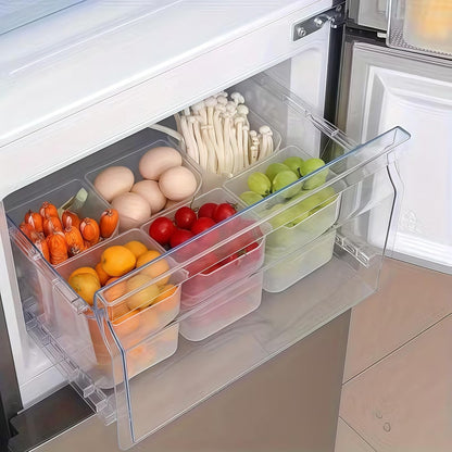 4PCS Refrigerator Storage Bins Clear Plastic Stackable Organizer for Side Door Shelves, Fruits Vegetables Eggs, Kitchen Organization, Transparent