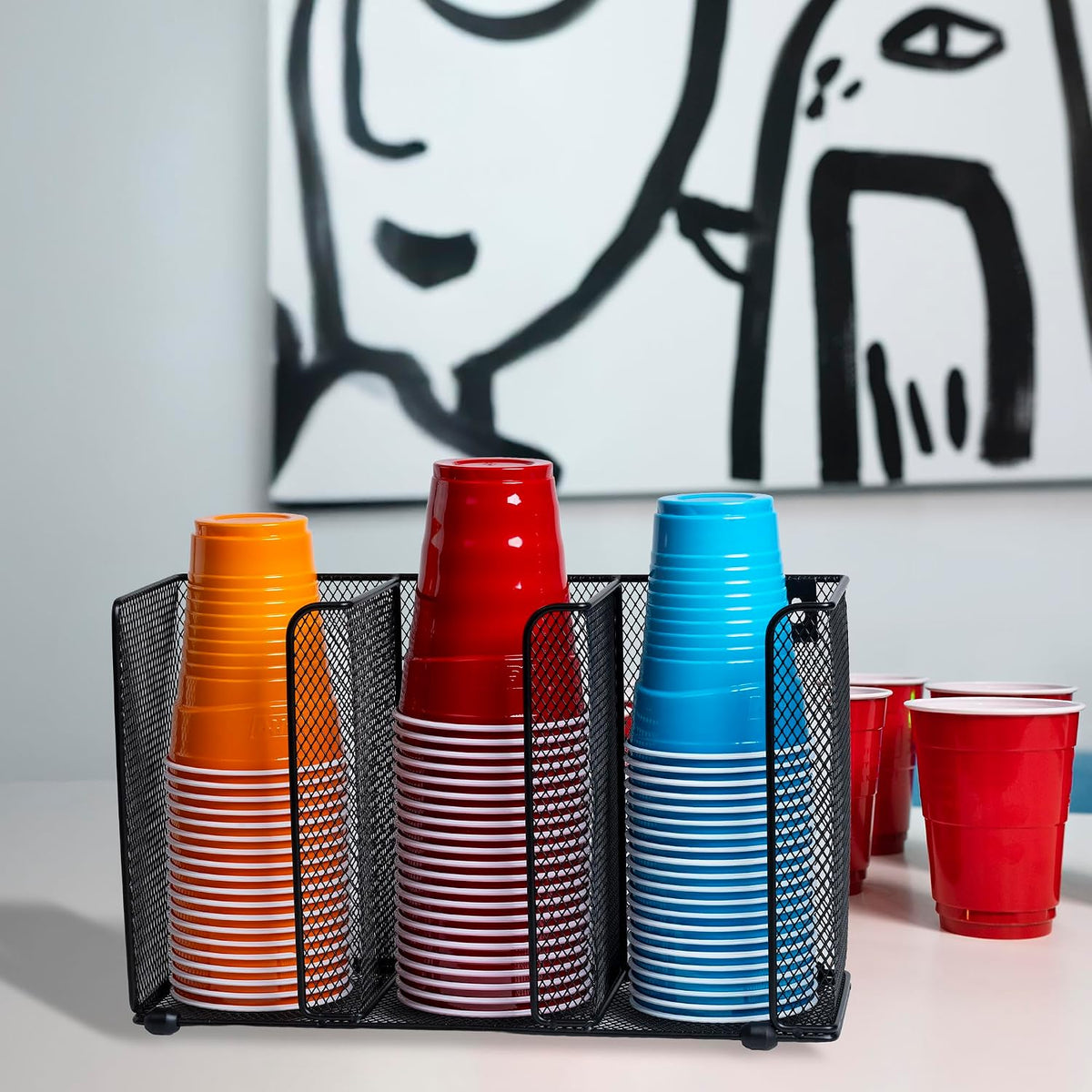 IneVibe Lid Organizer Holder for Plastic Lids and Cups, 3 Compartments