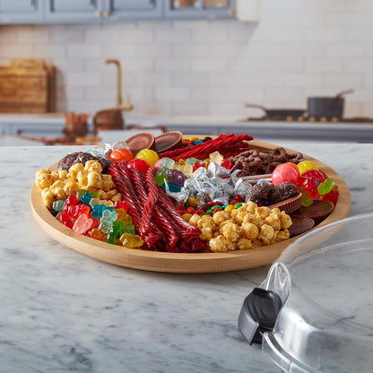 FARBERWARE Build-a-Board Cutting Board with Lazy Susan Turntable, Five Compartments, and Clear Locking Lid for Charcuterie, Snacks, and More, Acacia
