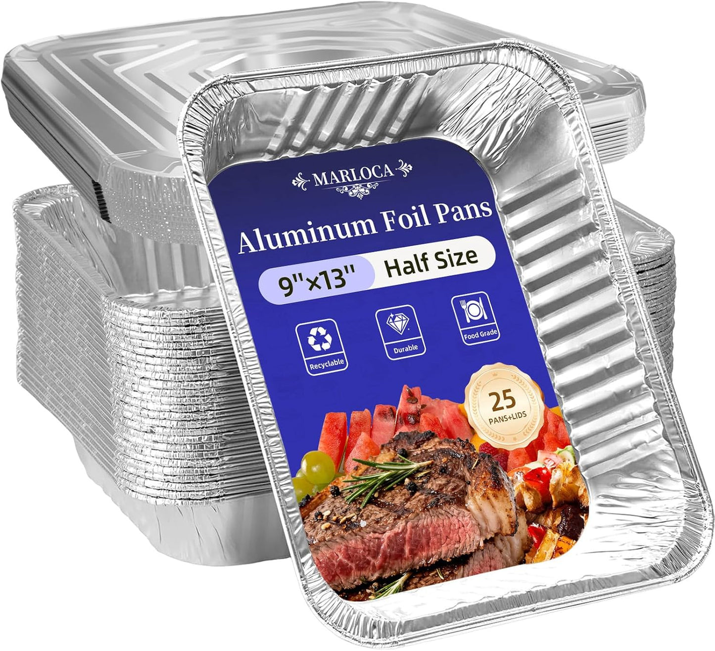 9x13 Aluminum Foil Pans with Lids (25 Pack) - Half Size Disposable Baking Pans, Takeout Container, Leak-Proof Aluminum Trays for Cooking, Baking, Meal Prep, Storage - Oven, Freezer, Grill Safe
