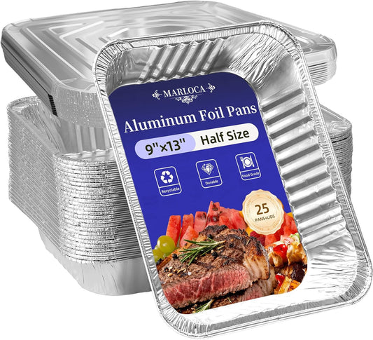 9x13 Aluminum Foil Pans with Lids (25 Pack) - Half Size Disposable Baking Pans, Takeout Container, Leak-Proof Aluminum Trays for Cooking, Baking, Meal Prep, Storage - Oven, Freezer, Grill Safe