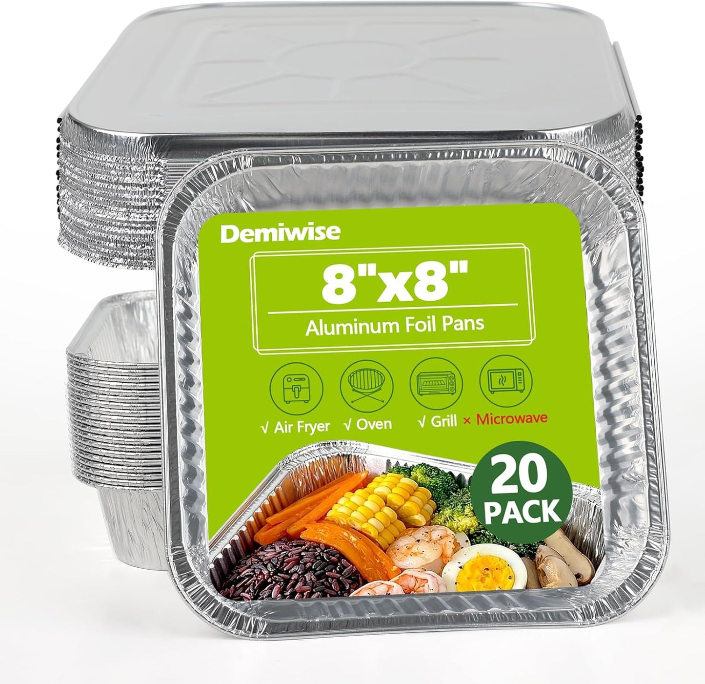Thickened 35 Pack Heavy Duty Aluminum Pans, 8x8 Small Disposable Aluminum Baking Pans, Square Tin Foil Roasting Tray for Cooking, Meal Prep, Catering, Events, Carton Packaging