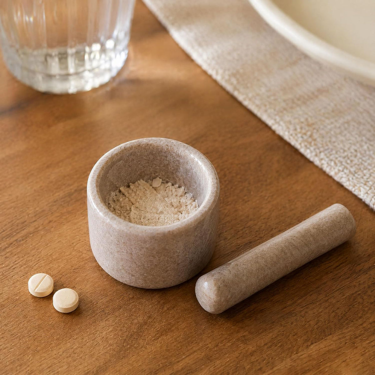 Pill Crusher, Mini Marble and Pestle Set, Pill Crusher Grinder Fine Powder, Arthritic Hands Pill Grinder
