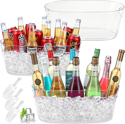 2 PCS Ice Buckets for Parties, 15L Large Ice Bucket, 4 Gallon Clear Acrylic Champagne Wine Buckets with 2 Scoops, Beverage Tub Mimosa Bar Supplies for Champagne, Beer, Cocktail