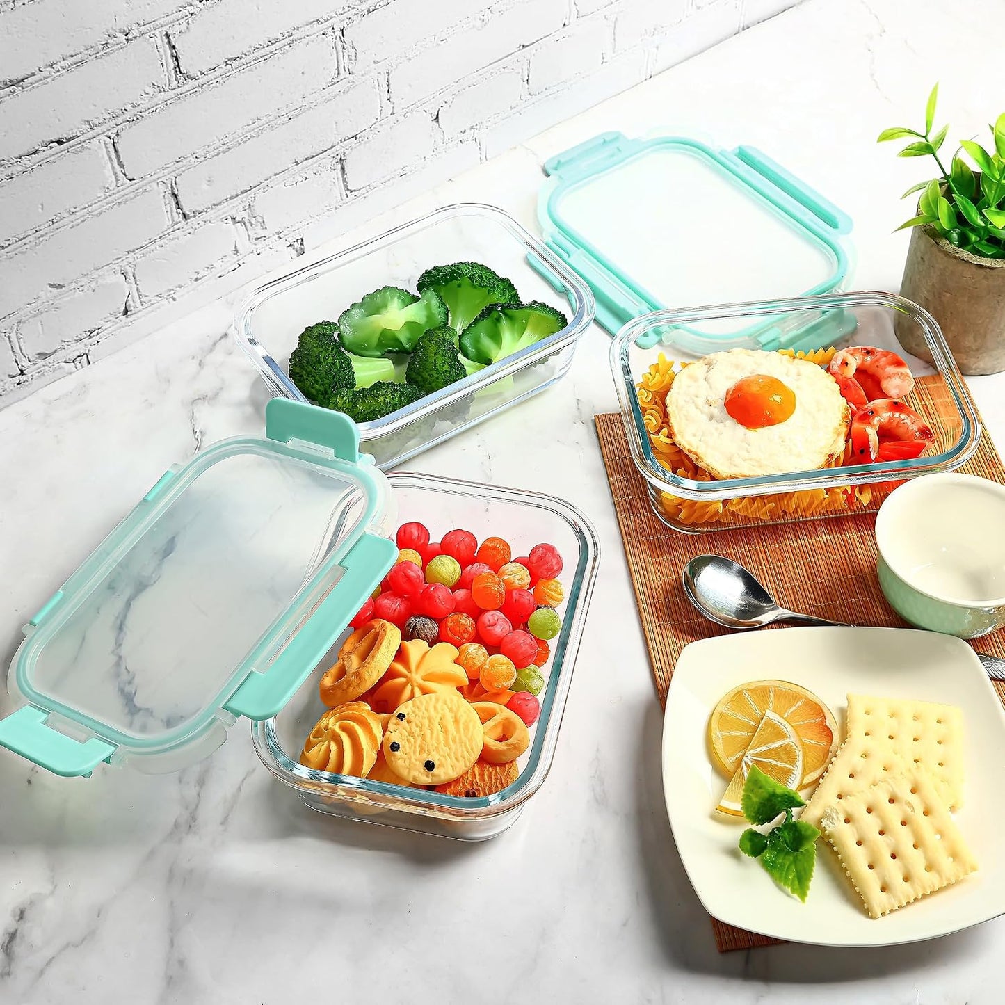 Glass Food Storage Containers 10 Pack - 22Oz Meal Prep Container Set with Lid, Airtight Snap Lock, Microwave Freezer Oven Dishwasher Safe, Lunch Box for Work, Grey