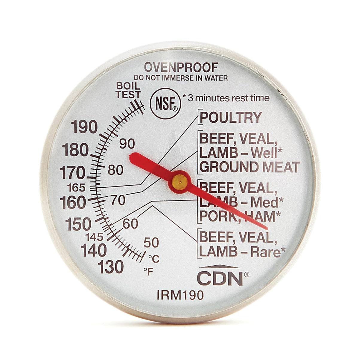 CDN Ovenproof Meat Thermometer | NSF® Certified | ProAccurate® | 1.75" Dial | For Oven & Grill Cooking | Durable Stainless Stem | Fast & Accurate Readings | IRM190