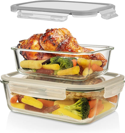 Razab 4 Pc (2700ML/ 91 Oz & 1520ML/ 51 Oz) Airtight Large Glass Food Storage Containers with Lids - BPA Free, Leak Proof Meal Prep Containers (2 Containers + 2 Lids) Microwave, Oven & Freezer Safe