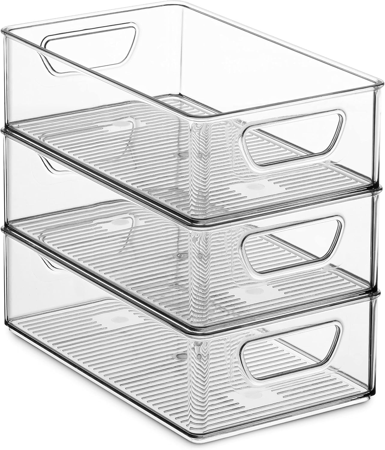 Set Of 6 Refrigerator Organizer Bins - Stackable Fridge Organizers with Cutout Handles for Freezer, Kitchen, Countertops, Cabinets - Clear Plastic Pantry Food Storage Rack
