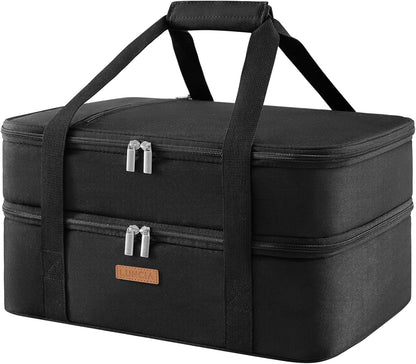 LUNCIA Insulated Single Decker Casserole Carrier, Lasagna Lugger Tote Keeps Food Hot or Cold, Thermal Lunch Bag for Potluck Parties, Picnic and Cookouts, Fits 9" x 13" Baking Dish, Black