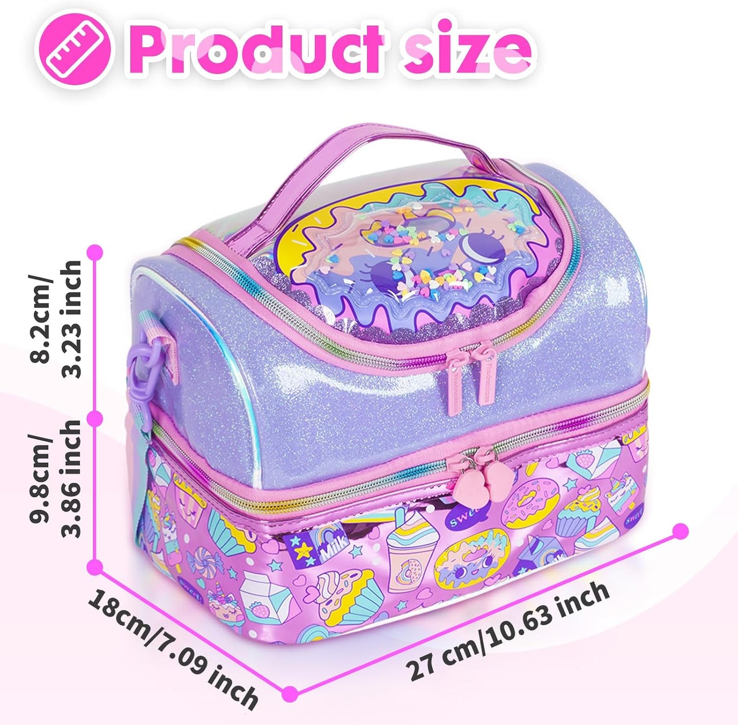 Kids Double Decker Cooler Insulated Lunch Bag, Back to School Large Meal Tote for Boys, Girls, Men, Women, with Adjustable Strap, Soccer