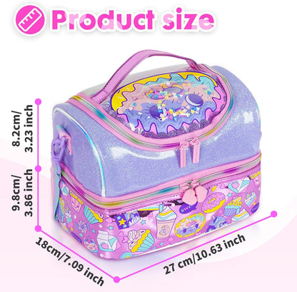 Kids Double Decker Cooler Insulated Lunch Bag, Back to School Large Meal Tote for Boys, Girls, Men, Women, with Adjustable Strap, Soccer
