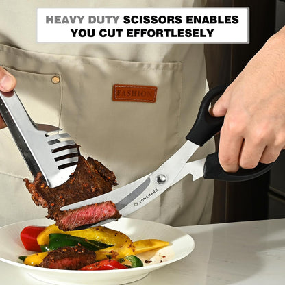Kitchen Scissors Heavy Duty BBQ Shears, Super Sharp All Purpose Cooking Poultry Shears, Korean Barbeque Scissors with Anti-slip Handle, Serrated Blades with Bottle Opener function
