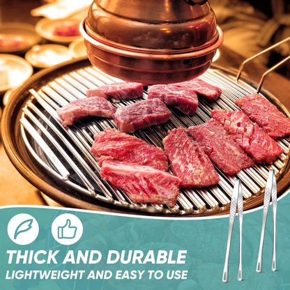 meekoo 6 Pcs 7.8 Inches Stainless Steel Korean BBQ Grill Tongs Japanese Barbecue Tongs for Cooking Portable Kitchenware Home Outdoor Steak Salad Food