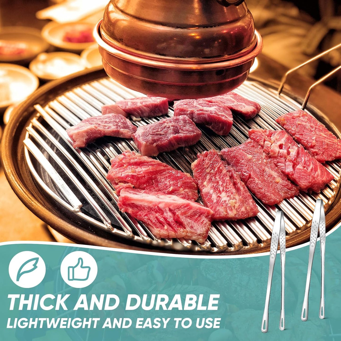 meekoo 6 Pcs 7.8 Inches Stainless Steel Korean BBQ Grill Tongs Japanese Barbecue Tongs for Cooking Portable Kitchenware Home Outdoor Steak Salad Food