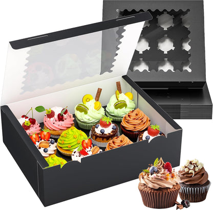 RYDDOY 4 Pack Cupcake Boxes, Hold 12 Standard Cupcakes, Cupcake Containers with Window and Inserts, High Grade Cupcake Holder, for Birthday Holiday Party, Supplies for Cupcakes, Desserts and More