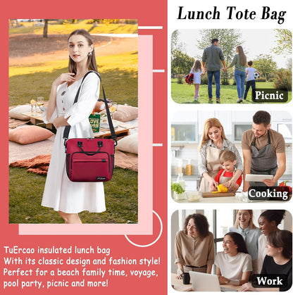 TuErCao Small Lunch Bag Lightweight Insulated Lunch Box for Women Work Portable Soft Cooler for Picnic Travel Road Trips, Loncheras para Mujer, Black