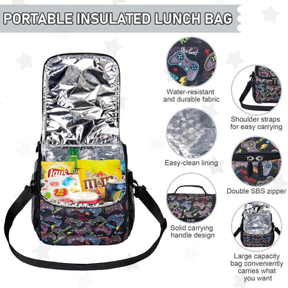 Bento Lunch Box for Kids with 17oz Soup Thermo,Insulated Tumbler Water Bottle and Insulated Lunch Bag,Leak-Proof 3 Compartment Lunch Food Container with Ice Pack for Kids to School-Horse