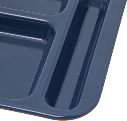 Carlisle FoodService Products Melamine Lunch Tray with 4 Compartments, Right Handed Cafeteria Tray with Divided Compartments for Food, 10" x 9.75", Dark Blue