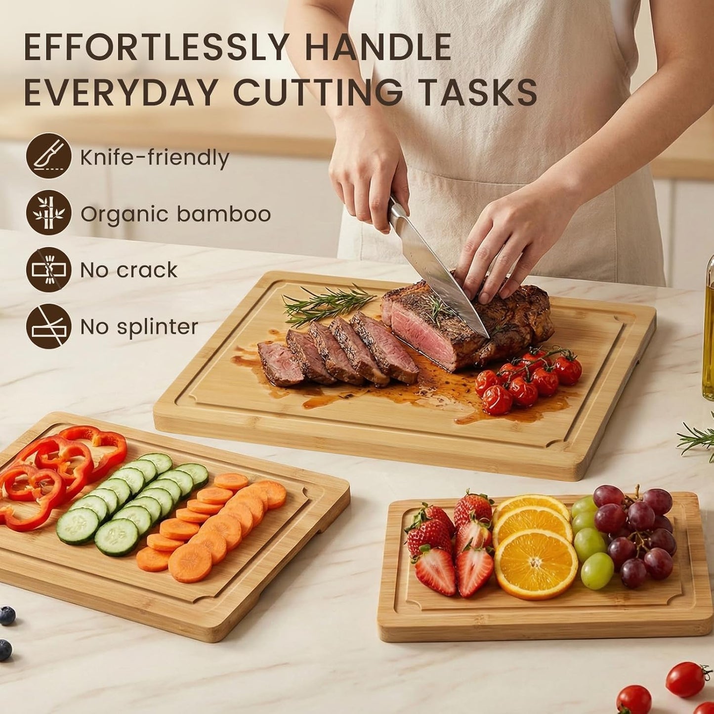 Extra Large Cutting Board, 17.6" Bamboo Cutting Boards for Kitchen with Juice Groove and Handles Kitchen Chopping Board for Meat Cheese board Heavy Duty Serving Tray, XL, Empune
