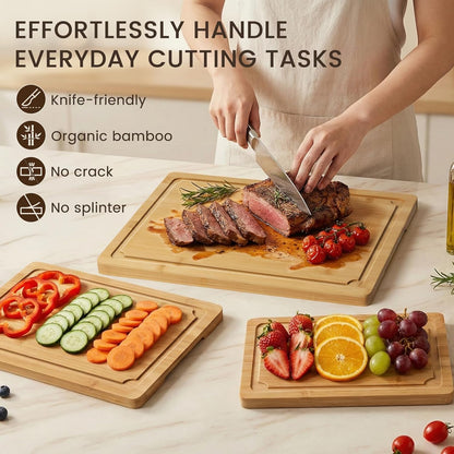 Extra Large Cutting Board, 17.6" Bamboo Cutting Boards for Kitchen with Juice Groove and Handles Kitchen Chopping Board for Meat Cheese board Heavy Duty Serving Tray, XL, Empune